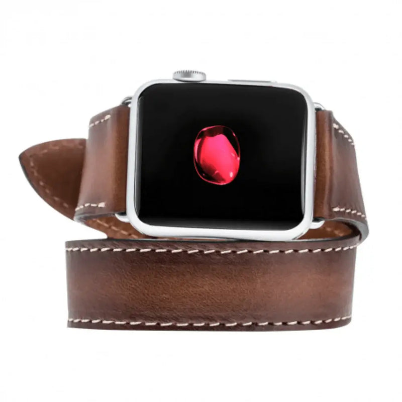 Luxury Double Wrap Brown Leather Apple Watch Band - San Diego