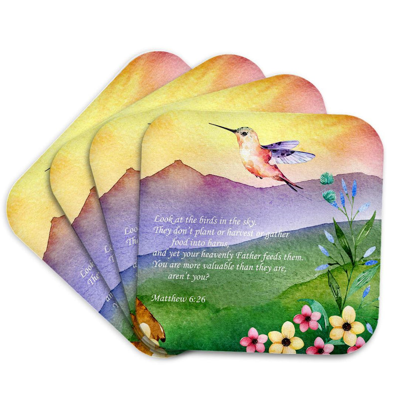 3dRose TNMGraphics Scripture - Matthew 6 Birds of The Sky Neither Sow nor Reap - Coasters