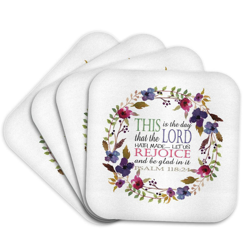 3dRose TNMGraphics Scripture - Psalm 118 Floral Wreath This is The Day The Lord Has Made - Coasters