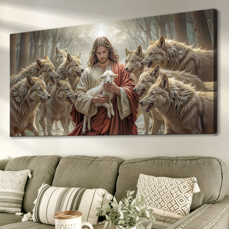 Jesus Protects The Lamb From Wolves - Wall Art