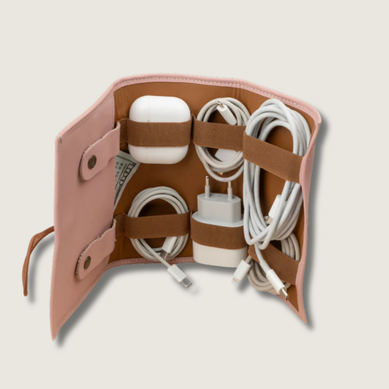 Leather Pink Travel Tech Organizer - Riverside