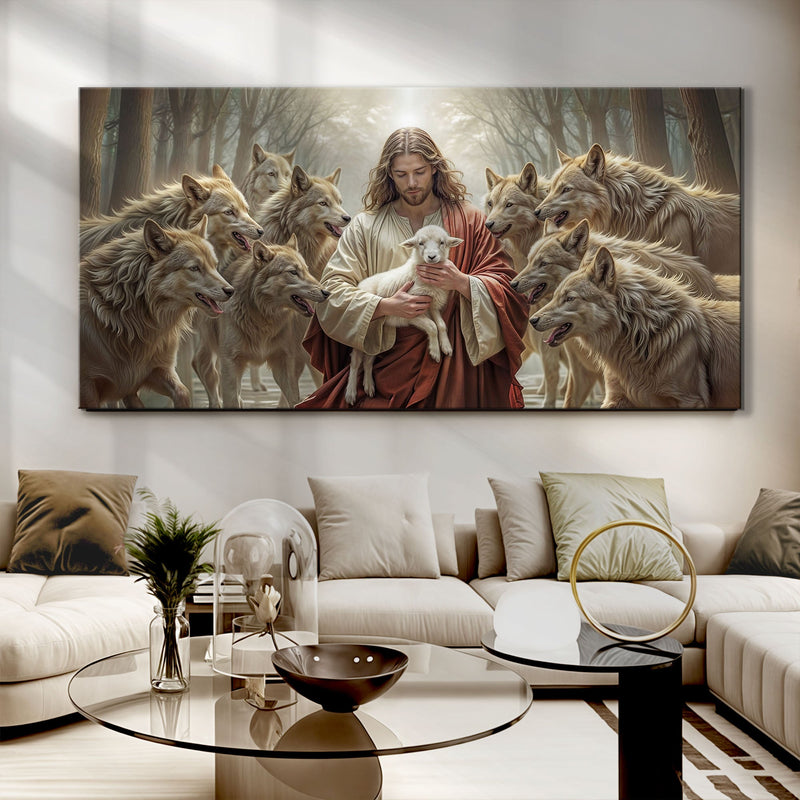 Jesus Protects The Lamb From Wolves - Wall Art