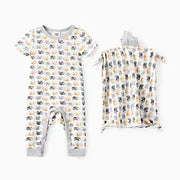 Baby Boy/Girl 2pcs Bamboo Fabric Elephant Print Pajama Jumpsuit with Soothing Towel