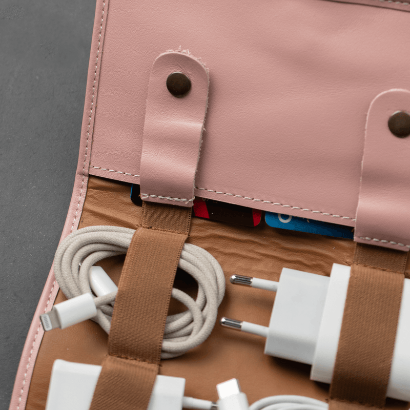 Leather Pink Travel Tech Organizer - Riverside