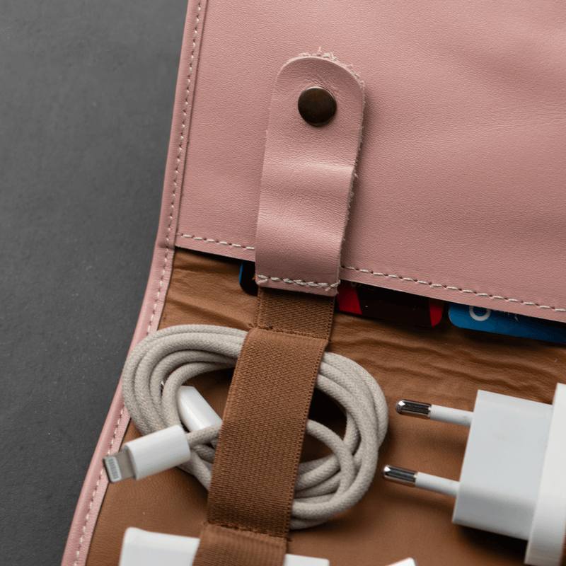 Leather Pink Travel Tech Organizer - Riverside