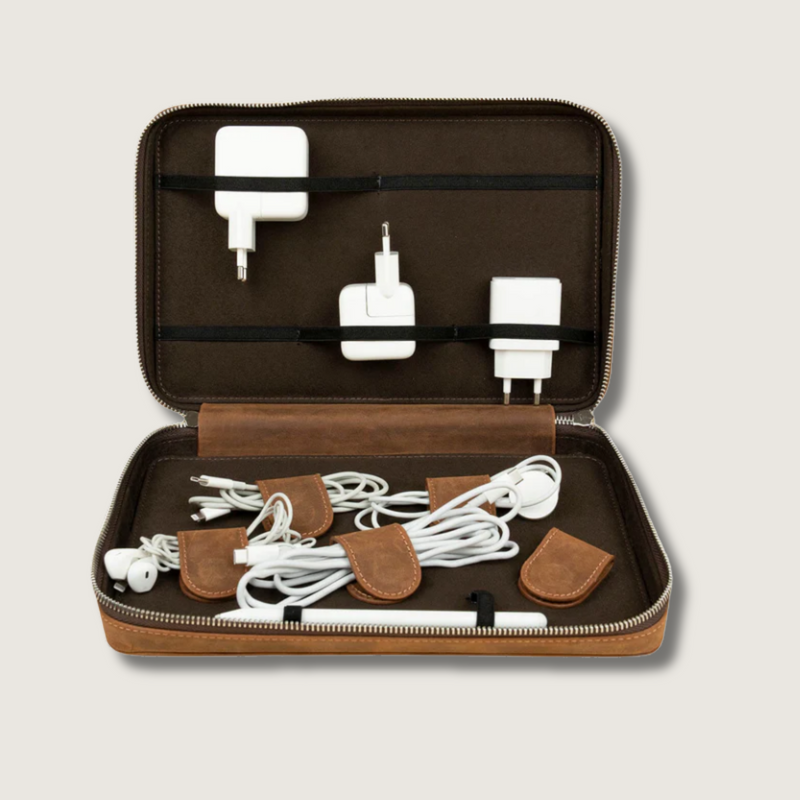 Leather Tech Organizer Case - Dark Brown - Mobile