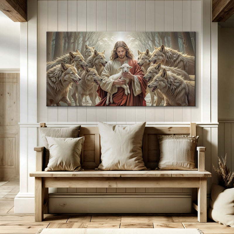 Jesus Protects The Lamb From Wolves - Wall Art