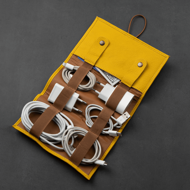 Leather Yellow Travel Tech Organizer - Riverside