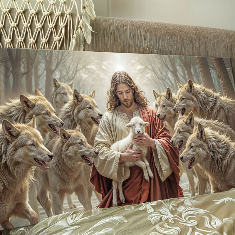 Jesus Protects The Lamb From Wolves - Wall Art