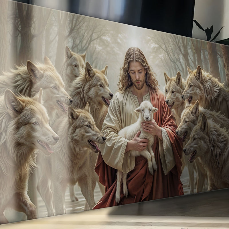 Jesus Protects The Lamb From Wolves - Wall Art