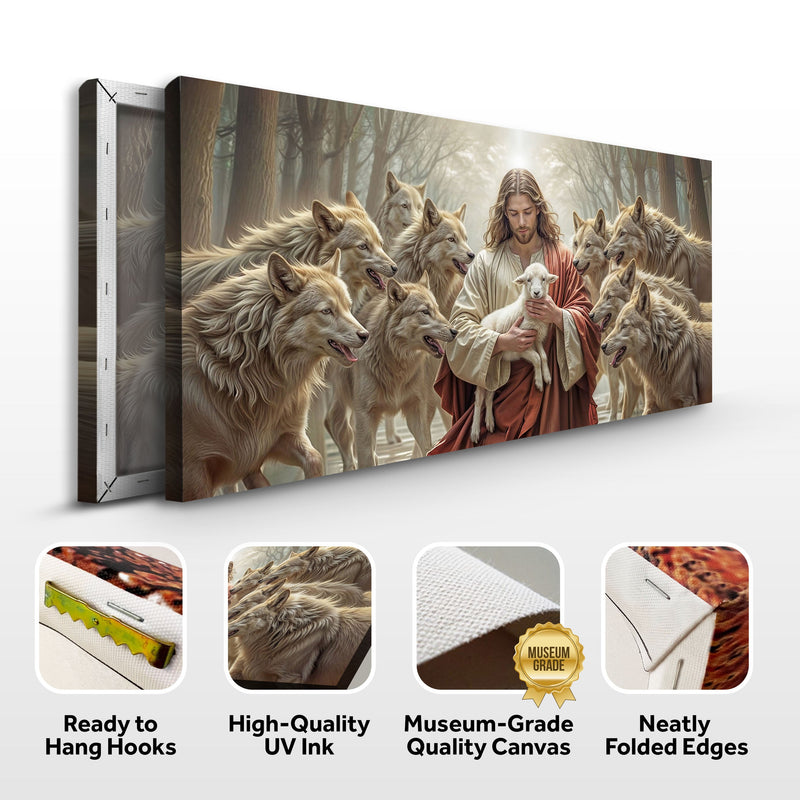 Jesus Protects The Lamb From Wolves - Wall Art