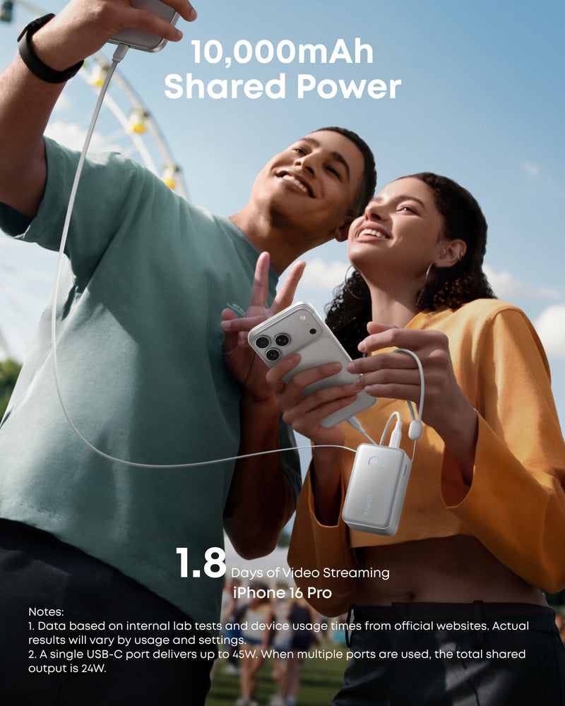 Anker Nano Power Bank (10K, 45W, Built-In Retractable USB-C Cable)