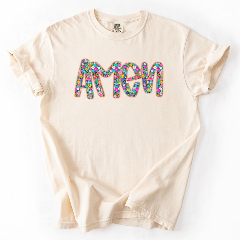 Amen Christian Gospel Faith Floral Flowers Bright Colorful Pastels Comfort Colors Tee