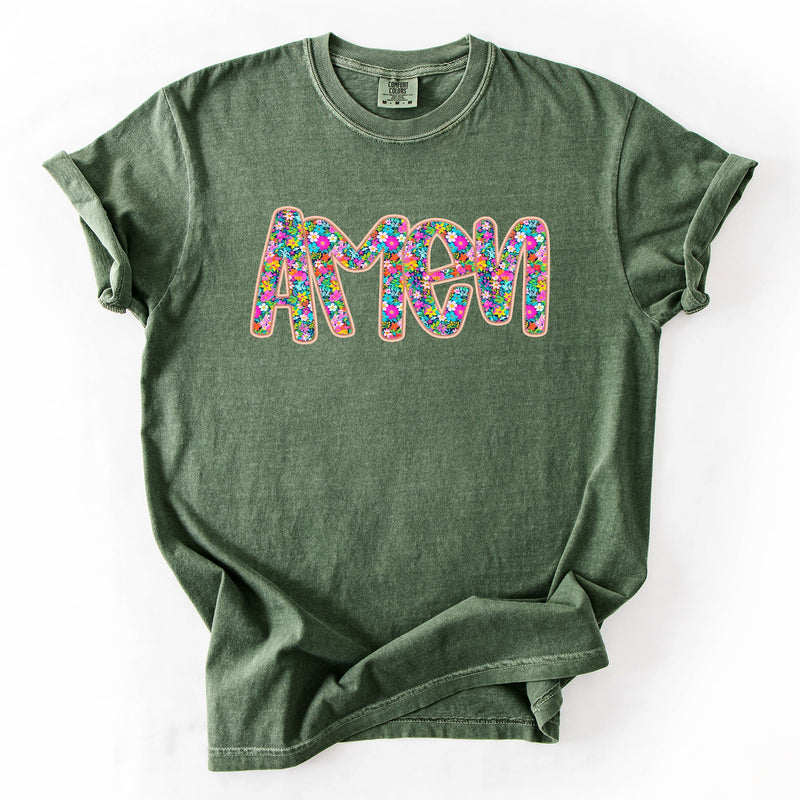 Amen Christian Gospel Faith Floral Flowers Bright Colorful Pastels Comfort Colors Tee