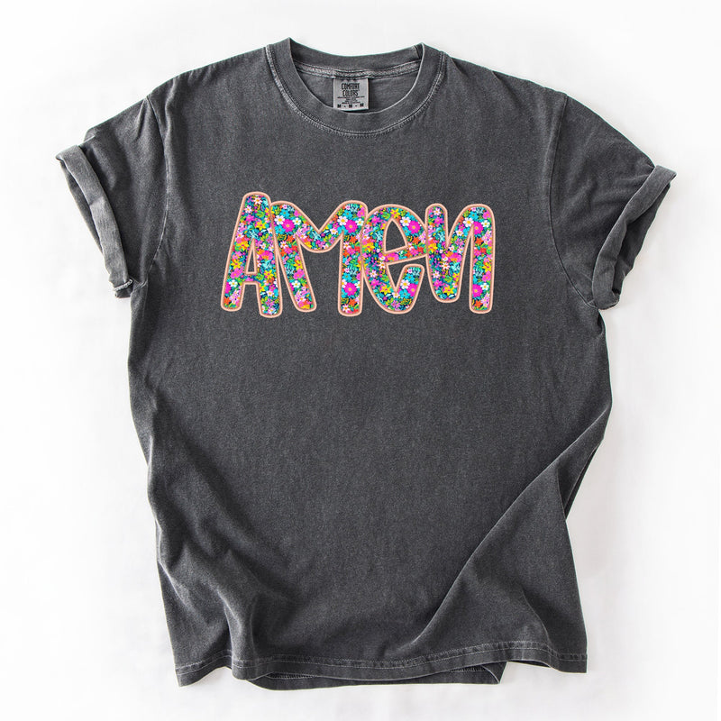Amen Christian Gospel Faith Floral Flowers Bright Colorful Pastels Comfort Colors Tee