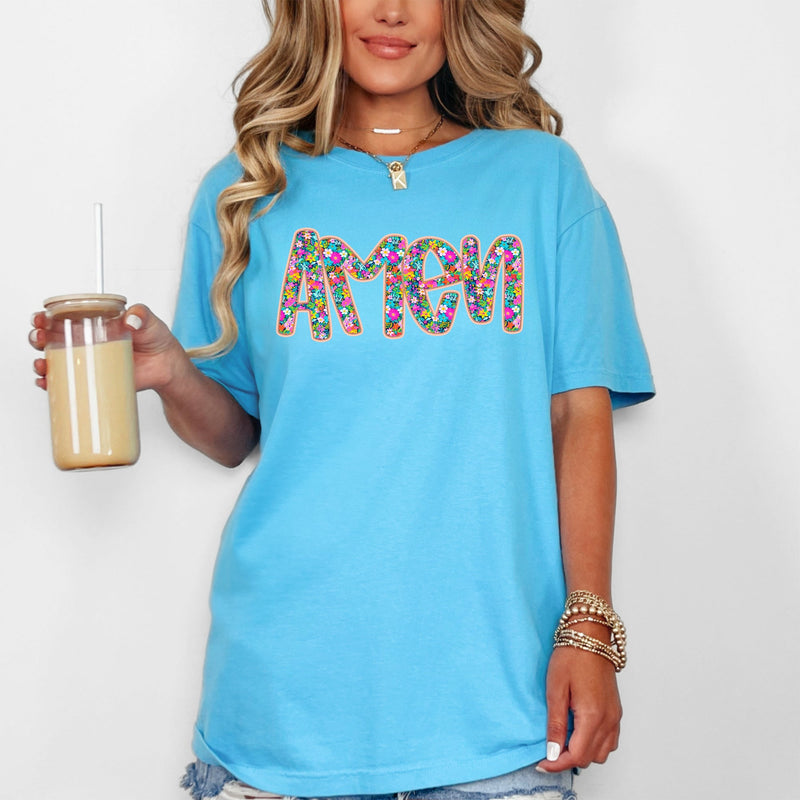 Amen Christian Gospel Faith Floral Flowers Bright Colorful Pastels Comfort Colors Tee
