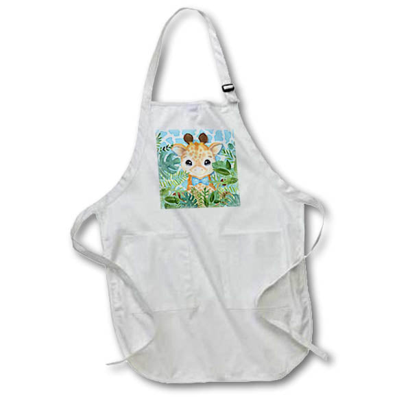 Apron - Baby Giraffe with Blue Bow Tie and Tropical Leaves for Boys Kids Collection