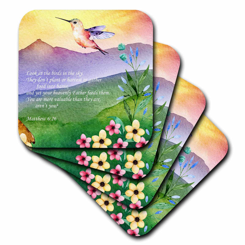 3dRose TNMGraphics Scripture - Matthew 6 Birds of The Sky Neither Sow nor Reap - Coasters