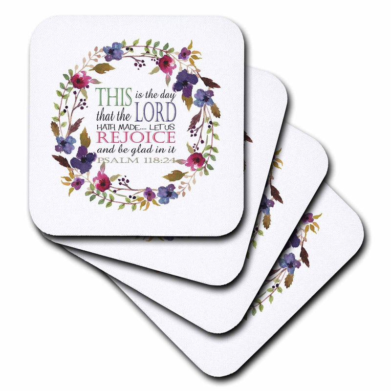 3dRose TNMGraphics Scripture - Psalm 118 Floral Wreath This is The Day The Lord Has Made - Coasters