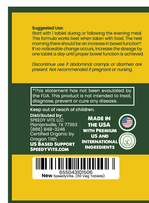 Colon Cleaner - Organic Full Strength (60 Tablets) | USDA Organic Colon Cleanse to Support Regularity* | SpeedyVite® - FREE SHIPPING