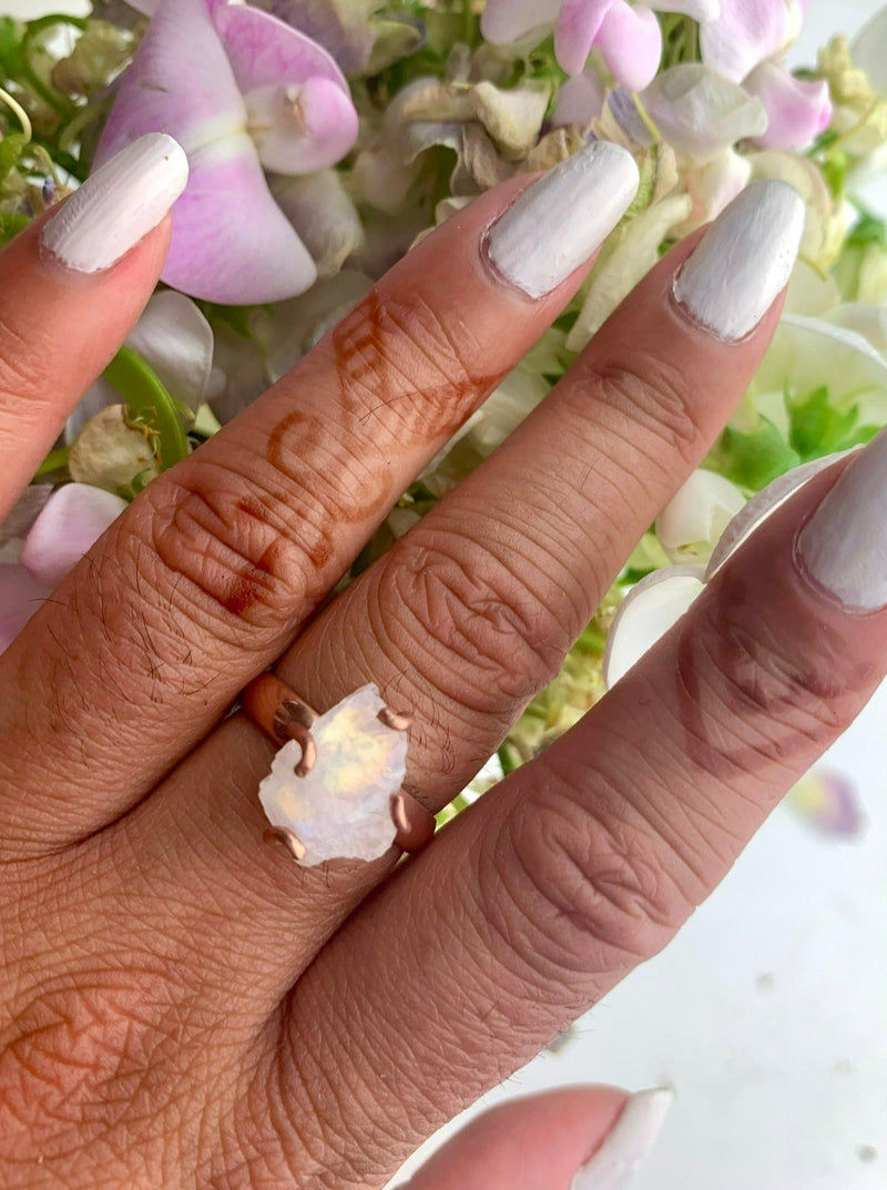 Raw Moonstone Prong Ring