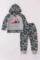 Camouflage farm tractor applique pants set