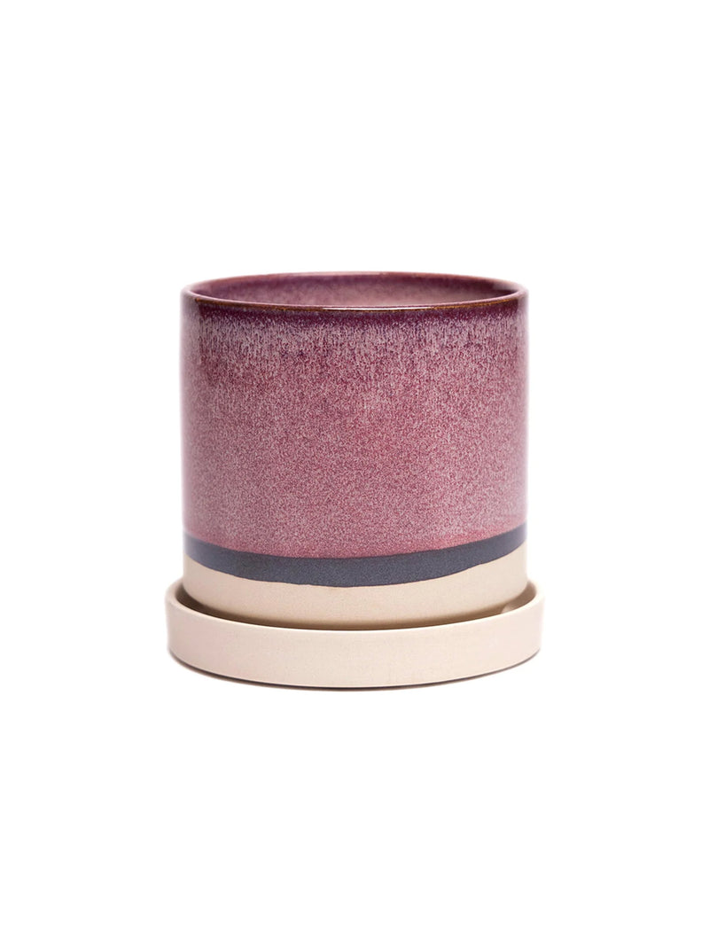 Burgundy Ceramic Plant Pot and Saucer