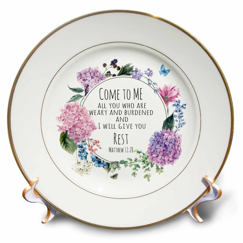 3dRose TNMGraphics Scripture - Bible Matthew 11 Come to Me Give You Rest - Plates (cp_264666)