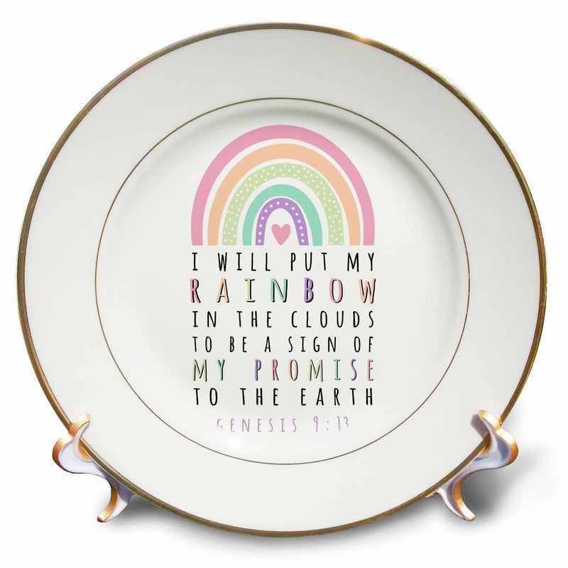 3dRose The Rainbow is Gods Promise Bible Verse Quote Genesis 9 13 Scripture - Plates (cp-364626)