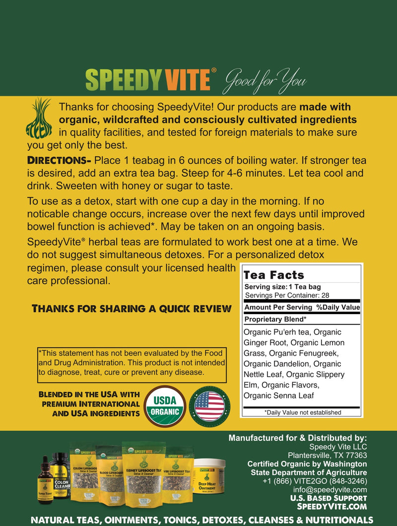 Colon Detox Tea | Gentle Digestive Support & Regularity* USDA Organic | SpeedyVite - FREE SHIPPING