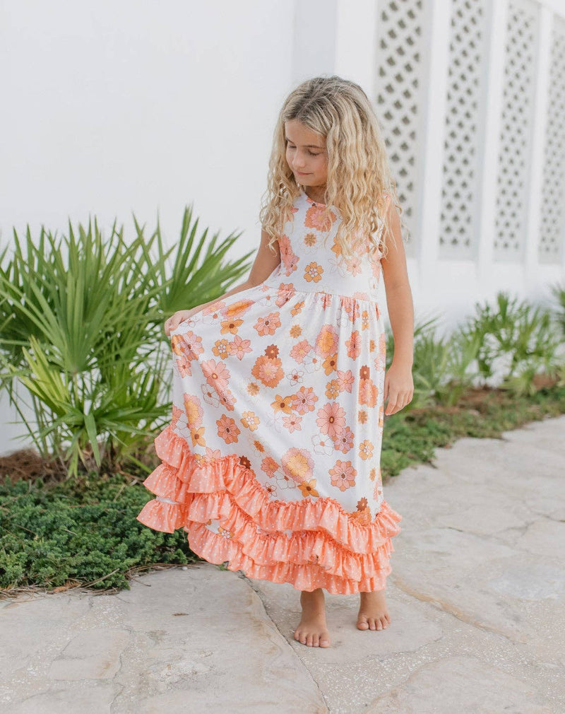 Girls 3 Tiered Terra Cotta Spring Summer Ruffles Dress