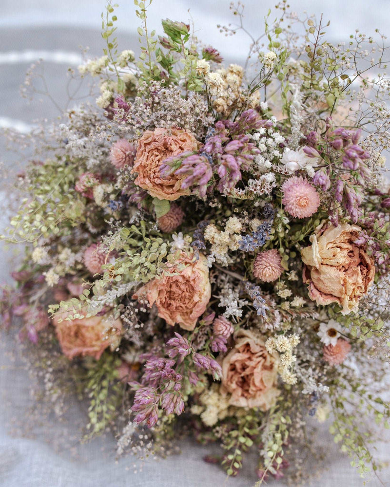 Blush Peony and Babies Breathe Dried Bridal bouquet, Dry Flower bouquet for Weddings / Rustic Boho Bridesmaid bouquet / Wildflower bouquet