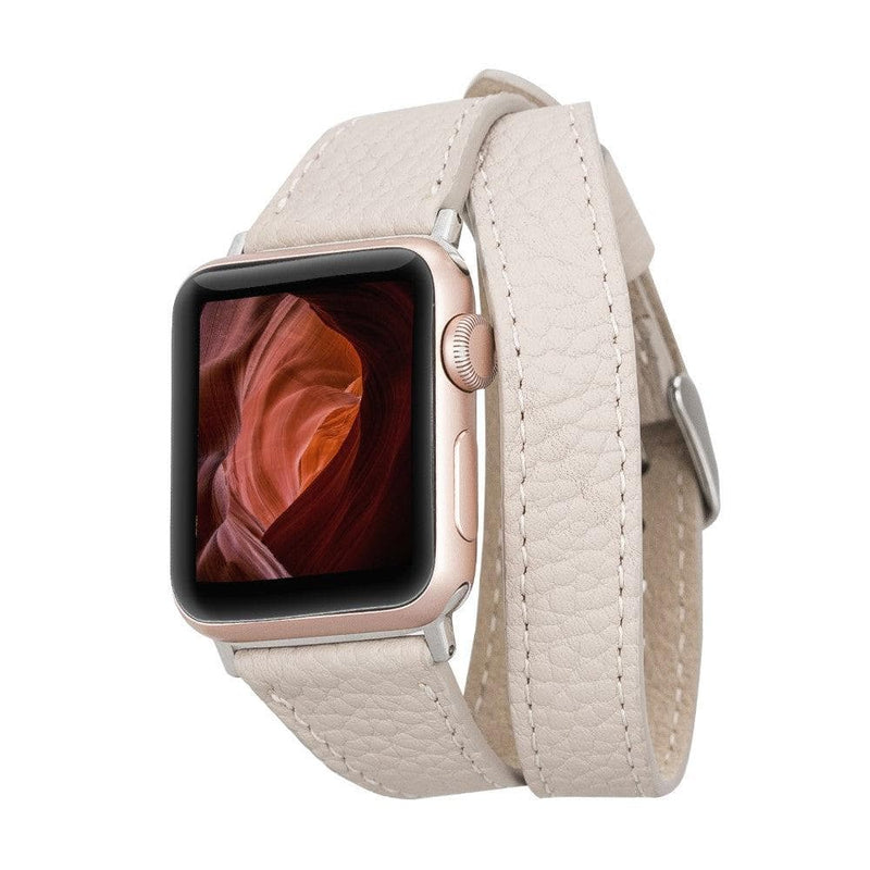 Luxury Double Wrap Cream Leather Apple Watch Band - San Diego