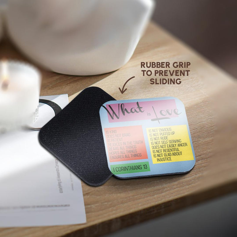 3dRose TNMGraphics Scripture - What is Love Scripture Corinthians 13 - Coasters