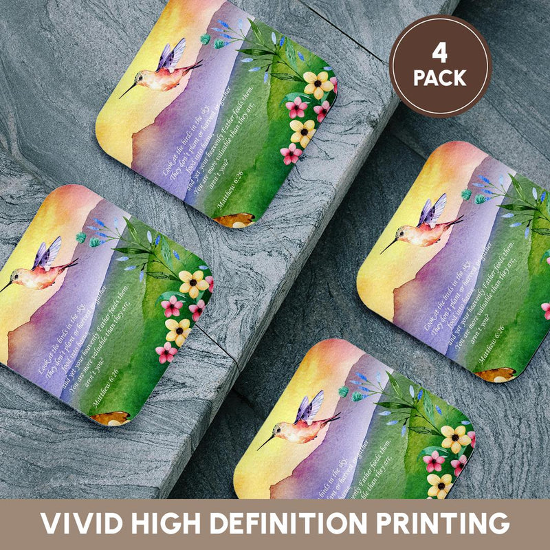 3dRose TNMGraphics Scripture - Matthew 6 Birds of The Sky Neither Sow nor Reap - Coasters