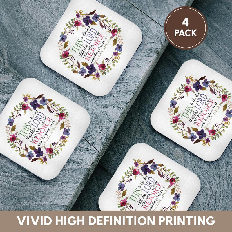 3dRose TNMGraphics Scripture - Psalm 118 Floral Wreath This is The Day The Lord Has Made - Coasters