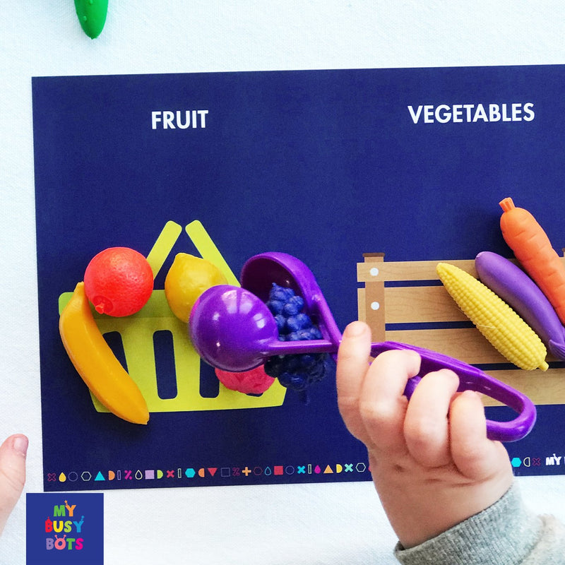 Easy Peasy Lemon Squeezy - My Busy Bots Bag aids in development in learning fruits, vegetables & squeezing skills