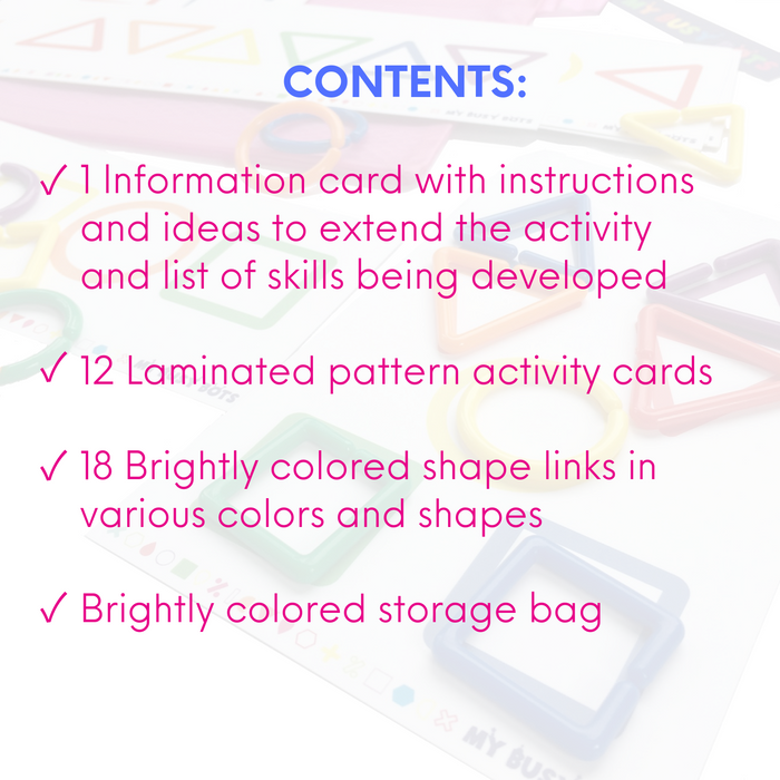 All Shaped Up - My Busy Bots Bag of shapes for matching, learning & building fine motor, visual perception, cognitive & life skills