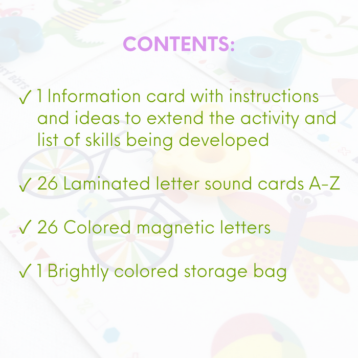 Something Beginning With - My Busy Bots Bag of letters and sounds, perfect for learning those pre reading skills, while also building fine motor skills