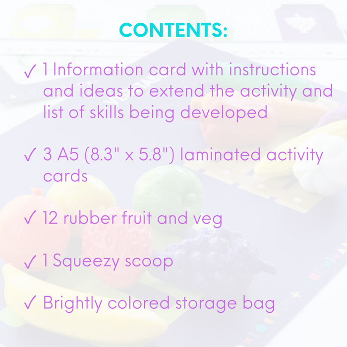 Easy Peasy Lemon Squeezy - My Busy Bots Bag aids in development in learning fruits, vegetables & squeezing skills