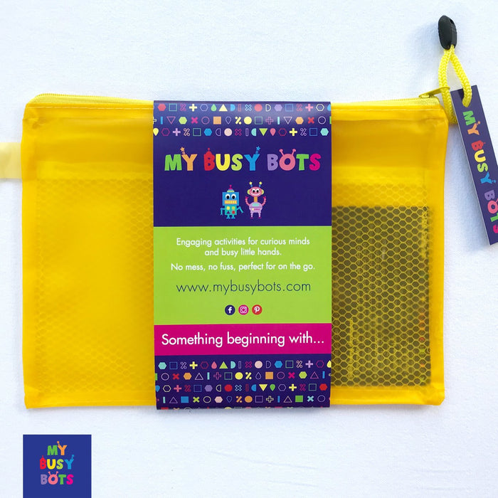 Something Beginning With - My Busy Bots Bag of letters and sounds, perfect for learning those pre reading skills, while also building fine motor skills