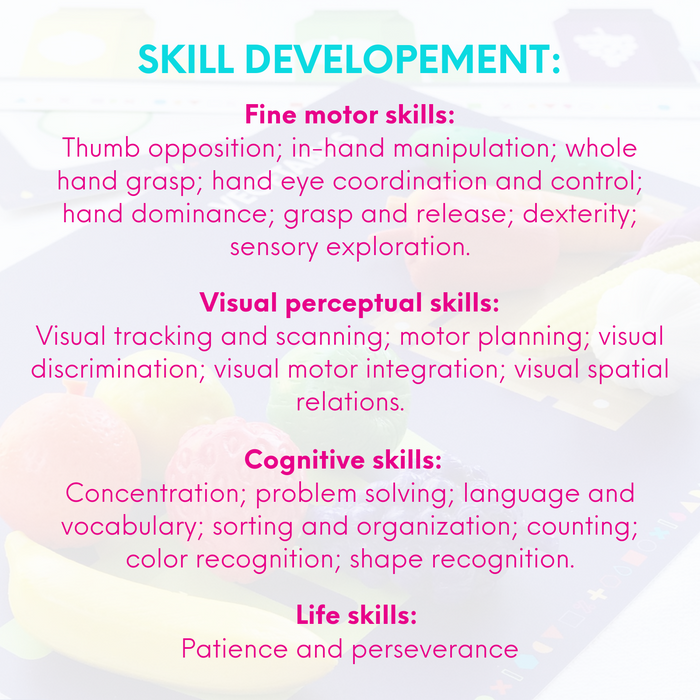 Easy Peasy Lemon Squeezy - My Busy Bots Bag aids in development in learning fruits, vegetables & squeezing skills